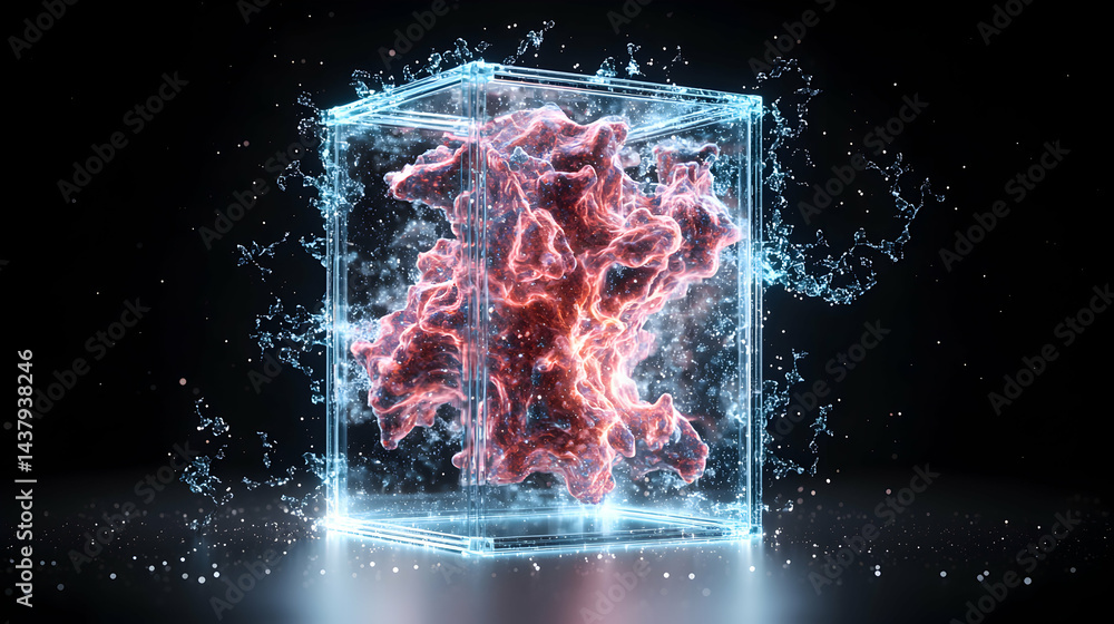 Aufkleber a vibrant abstract image featuring a glowing red form encased in a glass cube. suggests concepts of 