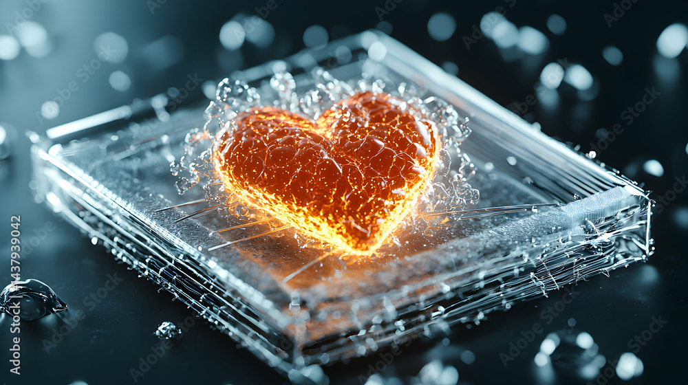 Aufkleber a glowing heart is encased in a crystalline structure suggesting technology and artificial intellige