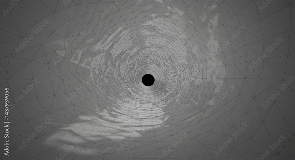 Poster abstract polygonal tunnel with a dark center and distorted walls