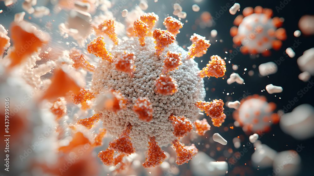 Poster image depicts a microscopic view of a virus particle highlighting its structure and surrounding envi