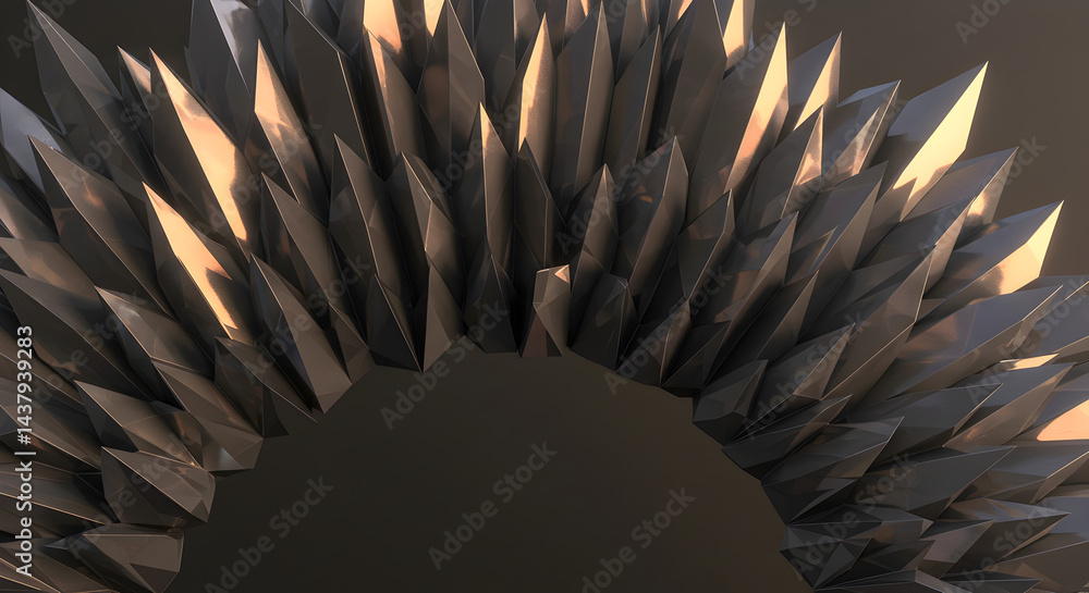 Poster abstract metallic crystals formation with gleaming highlights in a circular structure