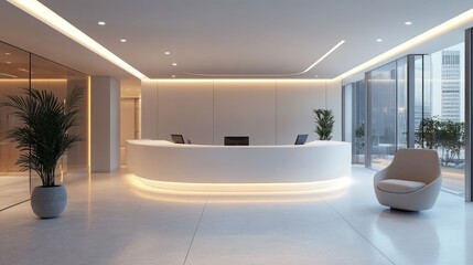 Modern, minimalist lobby reception desk