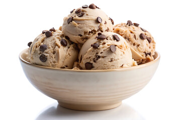 bowl of chocolate chip ice cream image isolated on a white background