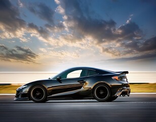 a black car driving on a race track