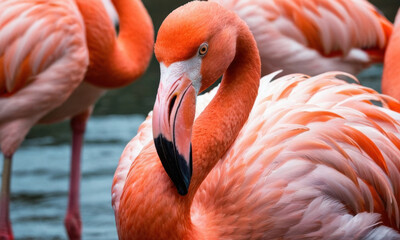 A group of flamingos standing next to each other in a natural habitat