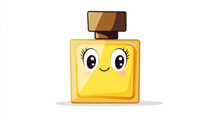 Cute yellow perfume bottle with happy expression