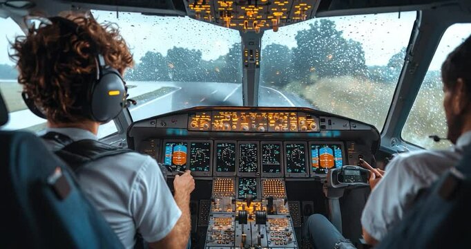 Pilots cockpit rainy flight