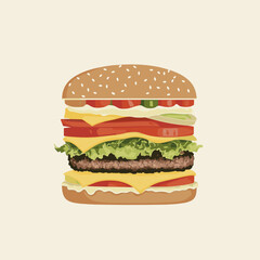Delicious hamburger with vibrant layers and a minimal style.