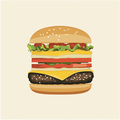 Delicious hamburger with vibrant layers and a minimal style.