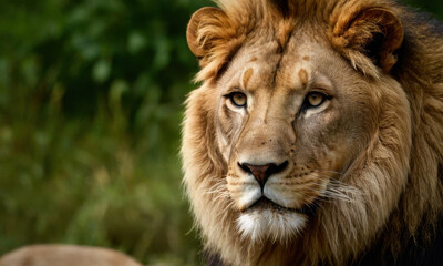 Fototapeta premium Close-up shot of a lion's face with blurred background