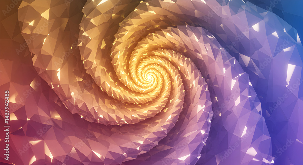 Poster abstract polygonal helix with vibrant gradient color transitions