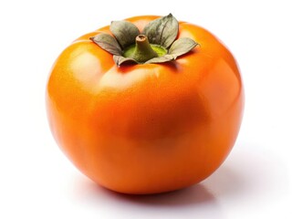 Round Orange Kaki Fruit Still Life Photography: White Background, Studio Shot, Close-up, High-Resolution Image