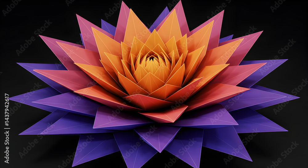 Poster intricate paper petals an abstract bloom with gradient color harmony