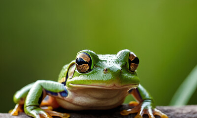 A close-up view of a frog perched on a branch, great for nature or wildlife photography