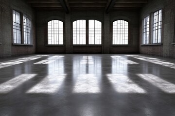 Empty industrial space with large windows