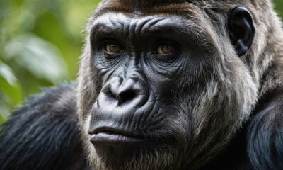 Obraz premium A close-up shot of a gorilla's face, looking directly at the camera