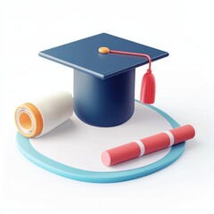 Graduation cap, diploma, and scroll symbolize academic achievement.