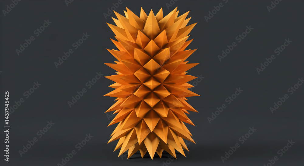 Poster abstract geometric structure, orange sharp elements on dark background, 3d rendering