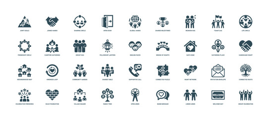 collection community-themed icons healing building trust connection belonging within group, Kindness Compassion Care Empathy