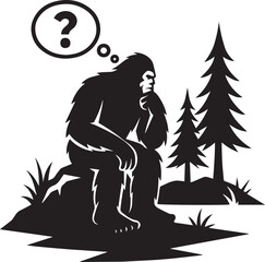 Fototapeta premium Bigfoot Yeti black and white thinking about future silhouette vector design
