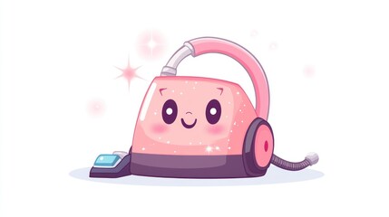 Fototapeta premium Cute pink vacuum cleaner with a happy expression