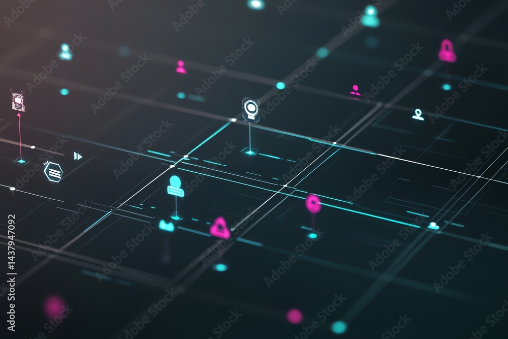 Poster abstract network connection concept with glowing icons and lines background