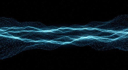 Futuristic Blue Wave Network Visualizing Complex Data Stream In The Dark Space