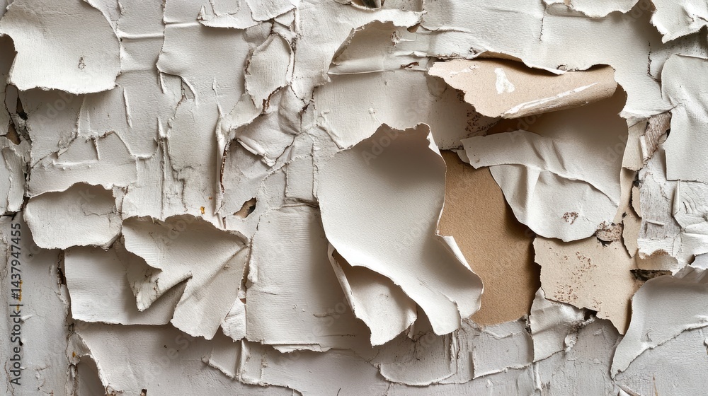 Poster textured paper scrap with deep creases and rough edges, aged and lined surface