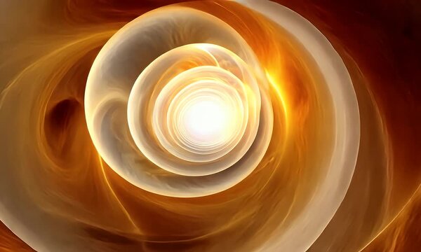 Spiral golden light tunnel leading into bright vortex center 
