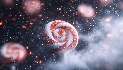 Frosty swirl lollipop in snowy, sparkly scene