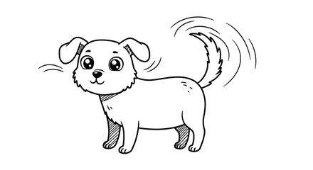 Obraz premium Happy Puppy Wagging Tail, Line Art Illustration.