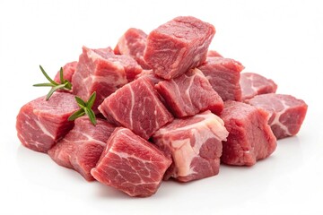 Fototapeta premium Raw chopped lamb fillet diced tenderloin or cubed isolated on white background