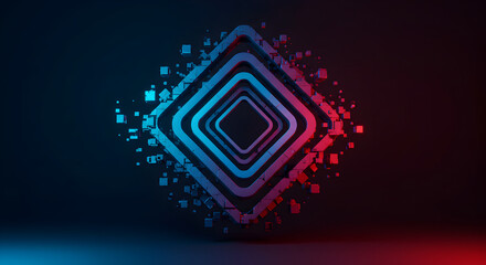 Abstract Glowing Tunnel With Geometric Shapes In Blue And Red Light