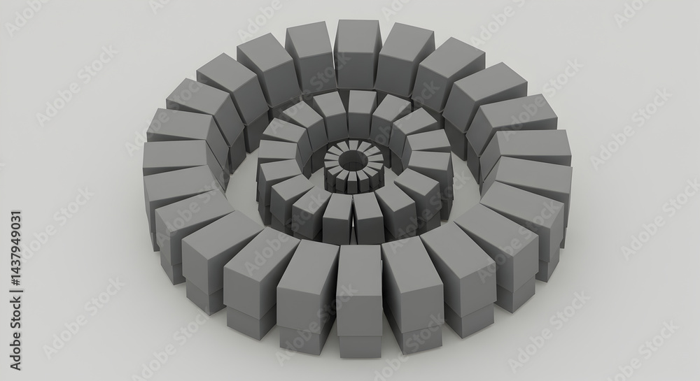 Poster concentric block arrangement with a circular geometric pattern in grey