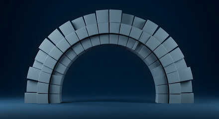 Obraz premium Abstract Archway Structure Composed of Blocks in Dark Blue Studio