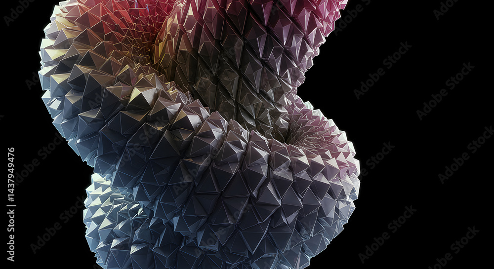 Poster abstract geometric sculpture with textured triangle facets and gradient color