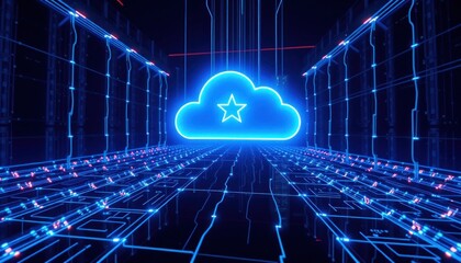 Abstract Cloud Technology Concept with Network Infrastructure and Star Symbol