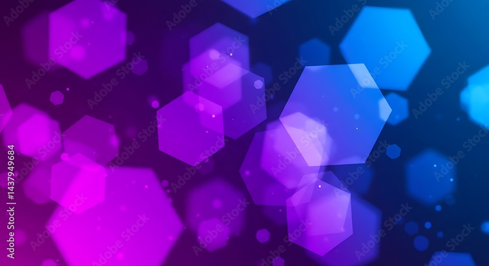 Aufkleber abstract background featuring floating hexagons in shades of purple and blue with soft bokeh effect