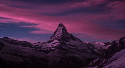 Selbstklebende Fototapeten Majestic Mountain Silhouette Against A Dramatic Twilight Sky Landscape © INDAH