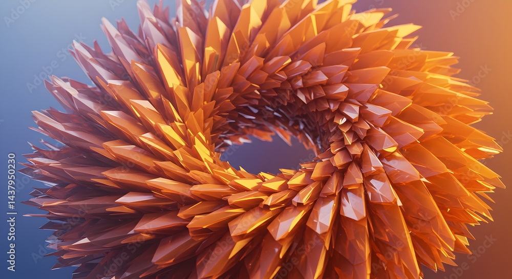 Poster radiant geometric structure forming an abstract ring with sharp edges