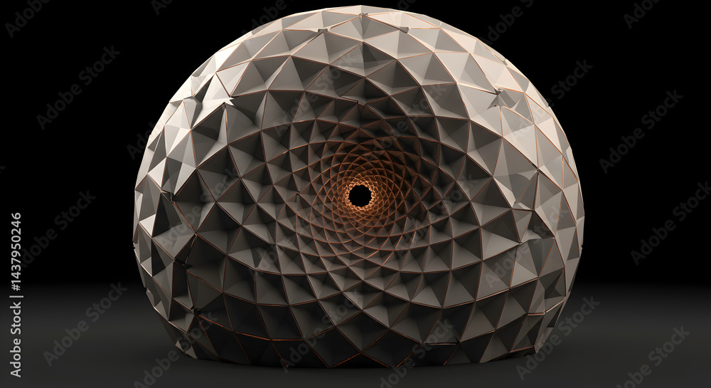Poster abstract dome with geometric triangles and dynamic spiral pattern