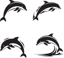 Naklejka premium Playful Dolphin Set Vector Illustration