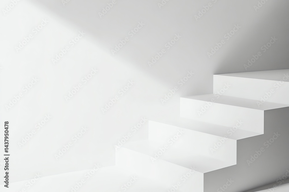 Poster minimalist white stairs with light and shadow, abstract architecture design