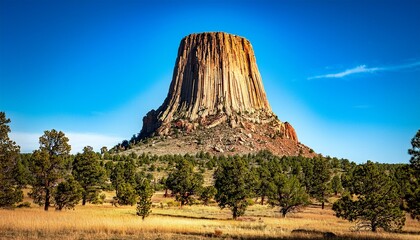 majestic devils tower against a clear sky a scenic landscape of arizona s rugged nature