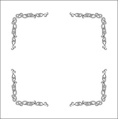 Elegant black and white ornamental frame with Celtic ornament, Scandinavian  decorative border, corners for greeting cards, banners, business cards, invitations, menus. Isolated vector illustration.	
