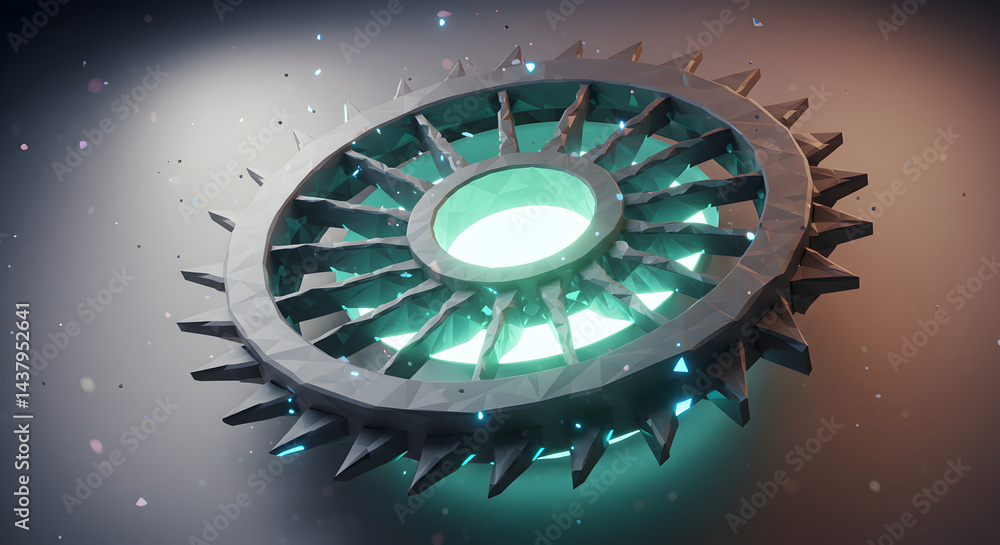 Poster abstract sci fi circular element glowing in the center on light background