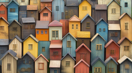 Colorful wooden houses create vibrant and charming cityscape, evoking warmth and nostalgia