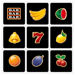 vector golden slot machine icons on black background