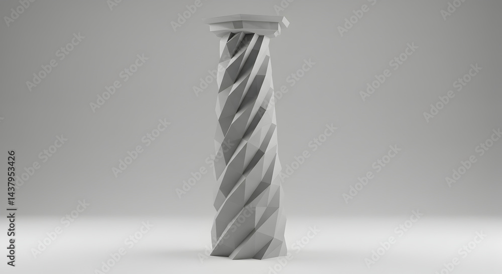 Poster abstract twisted column geometric structure in gray studio background
