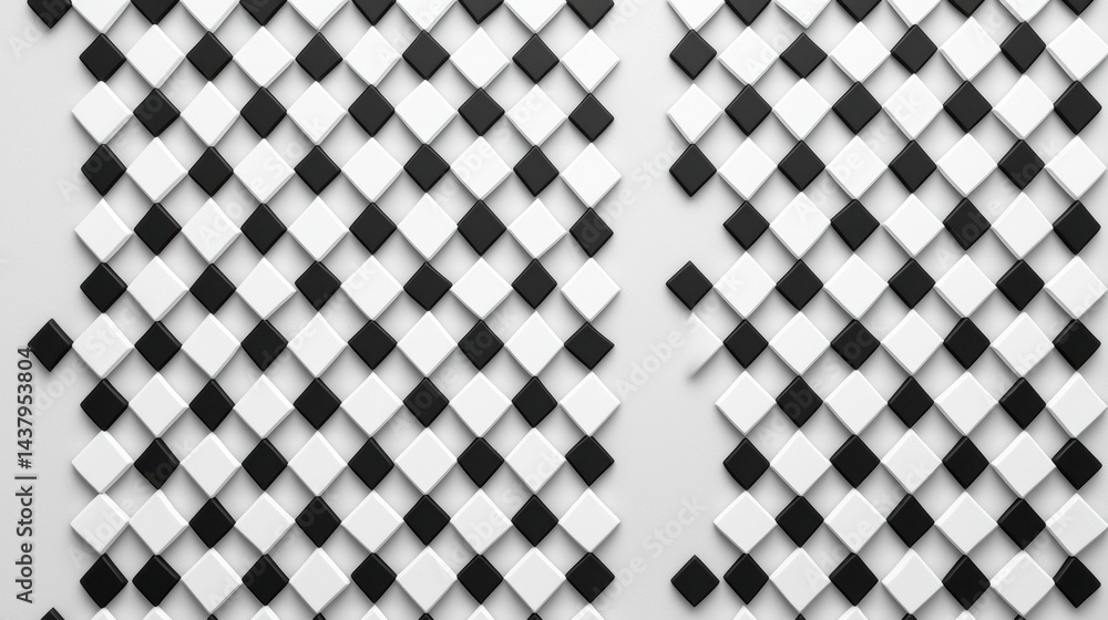 Poster a 3d rendering of a tiled floor with alternating black and white squares.